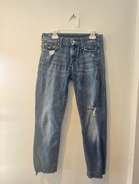 Mother The Looker Crop Jeans Distressed Raw Hem Skinny Denim Size 25